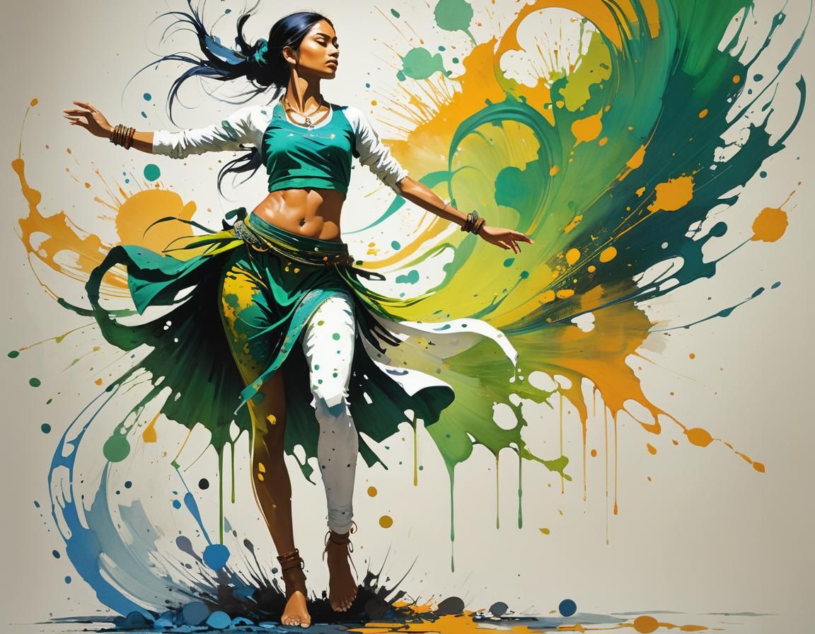 Ethereal Indian Goddess in Vibrant Impasto Art