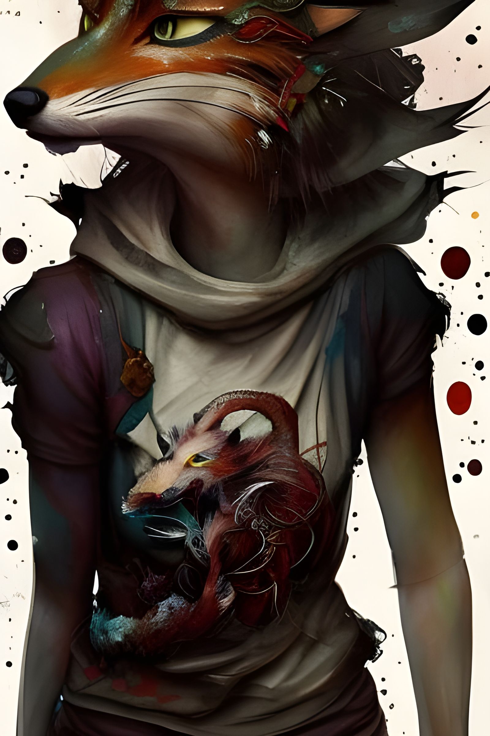 Eldritch Fox Woman Portrait in Watercolor Style