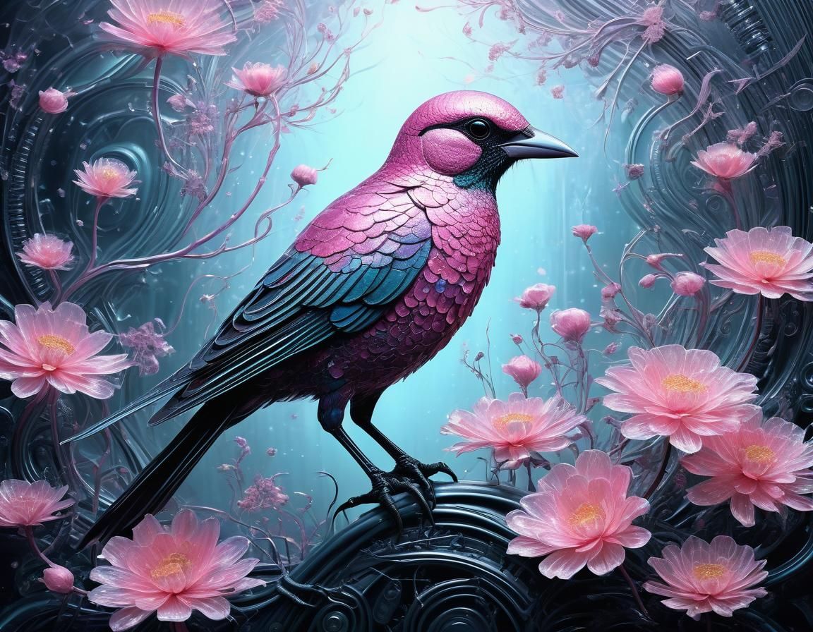 Ethereal Surreal Art: Magical Shining Floral Abstract