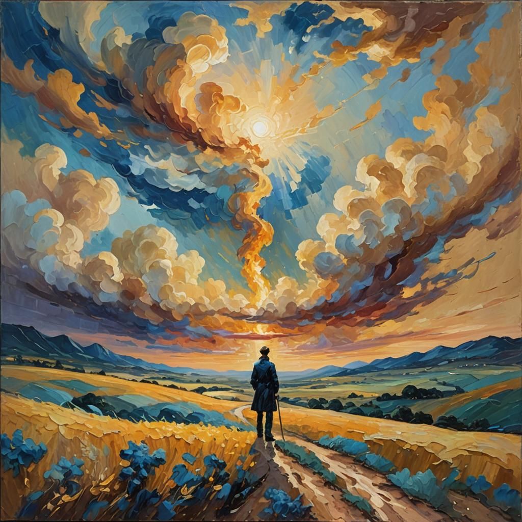 Dreamlike Landscape with Figure in Neo-Impressionistic Oil P...