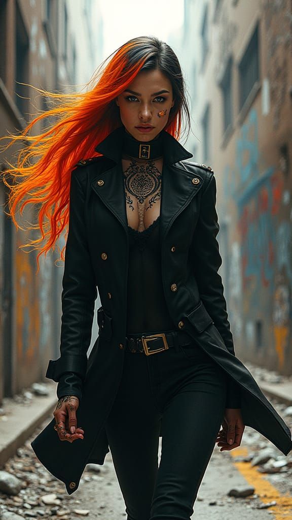 A Young Woman Moves through a Graffiti-Covered Cityscape