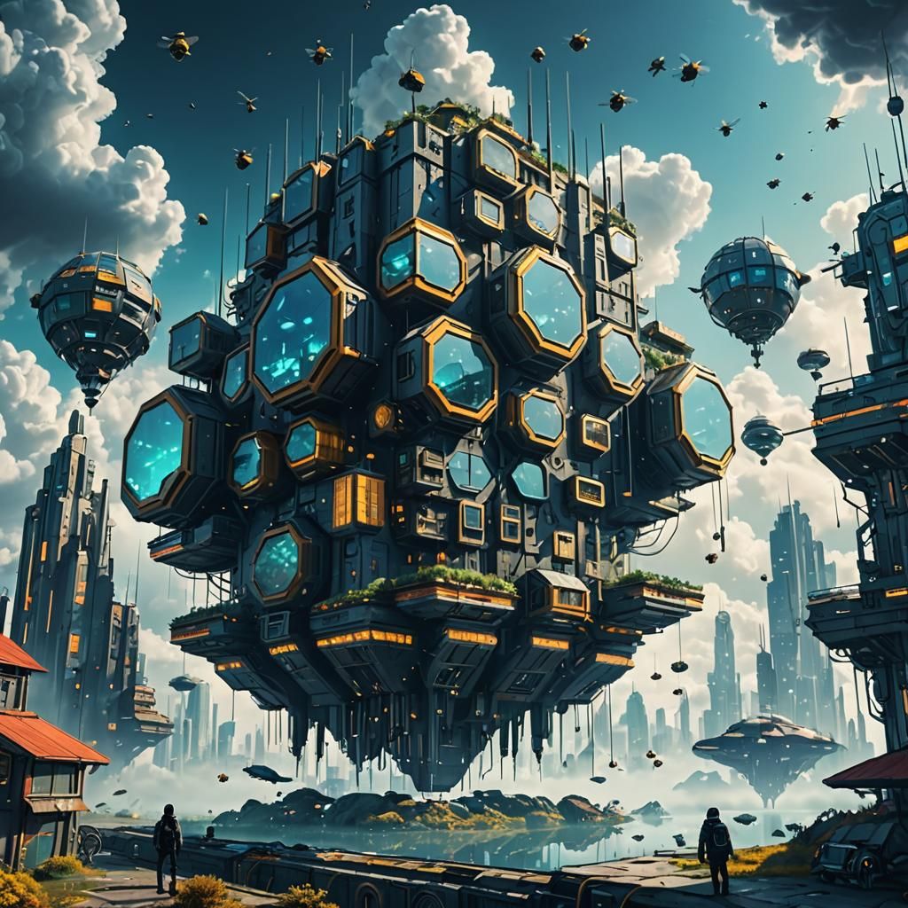 Cyberpunk City Floating in the Clouds