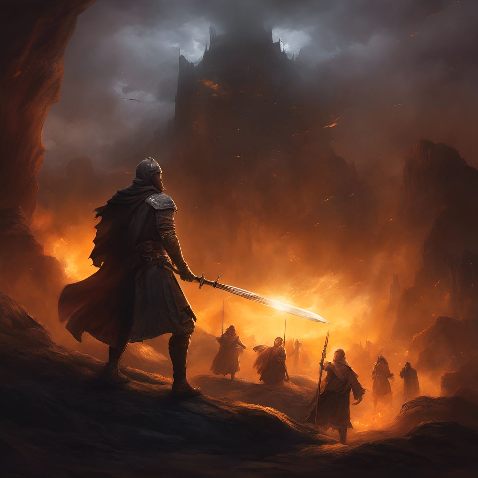 Dark Medieval Fantasy Scene in Oil Painting Style