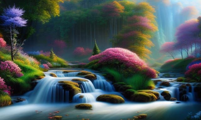 Hyperrealistic Wonderland Painting with Radiant Sunshine