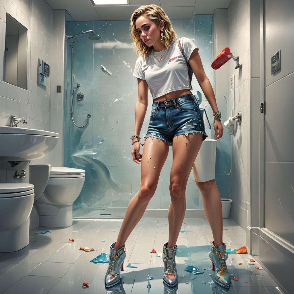 Hyperrealistic Woman in Denim Shorts