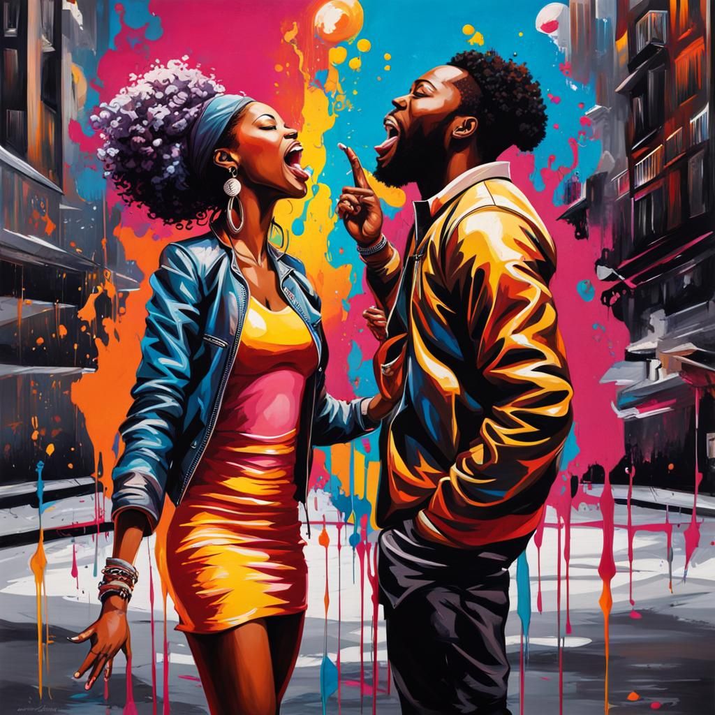 Singing and Dancing Couple in Graffiti Art Style