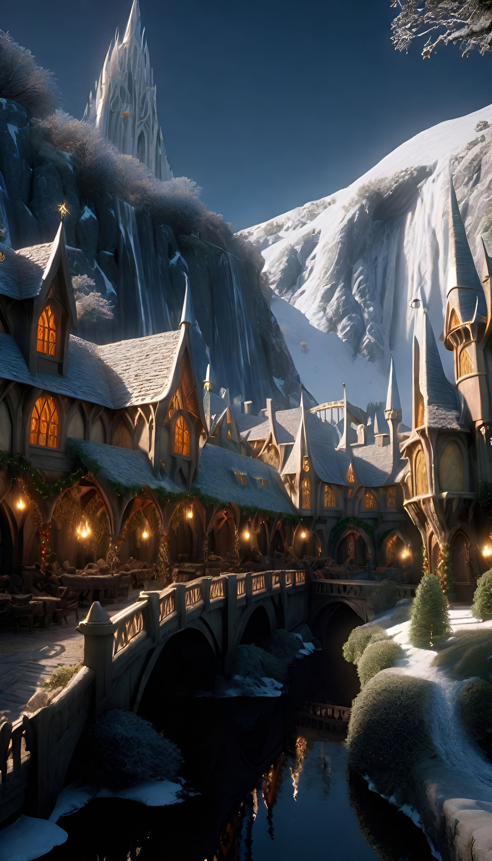 Rivendell at Christmas in Matte Painting Style