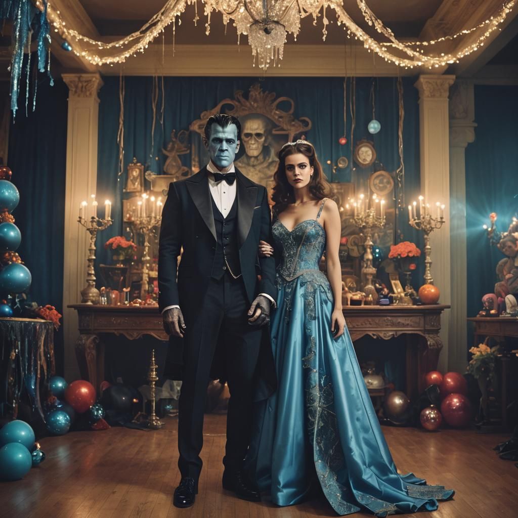 Frankenstein and Witch Prom Photo in High-Fashion Style