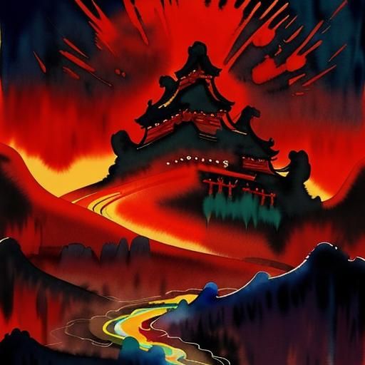 Watercolor Chinese Landscape for Lunar New Year