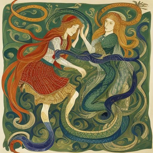 Intertwined Serpents in Expressionist Renaissance Style