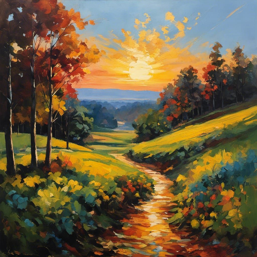 Sunset Pigeon Feeding: Impressionistic Acrylic and Oil Paint...