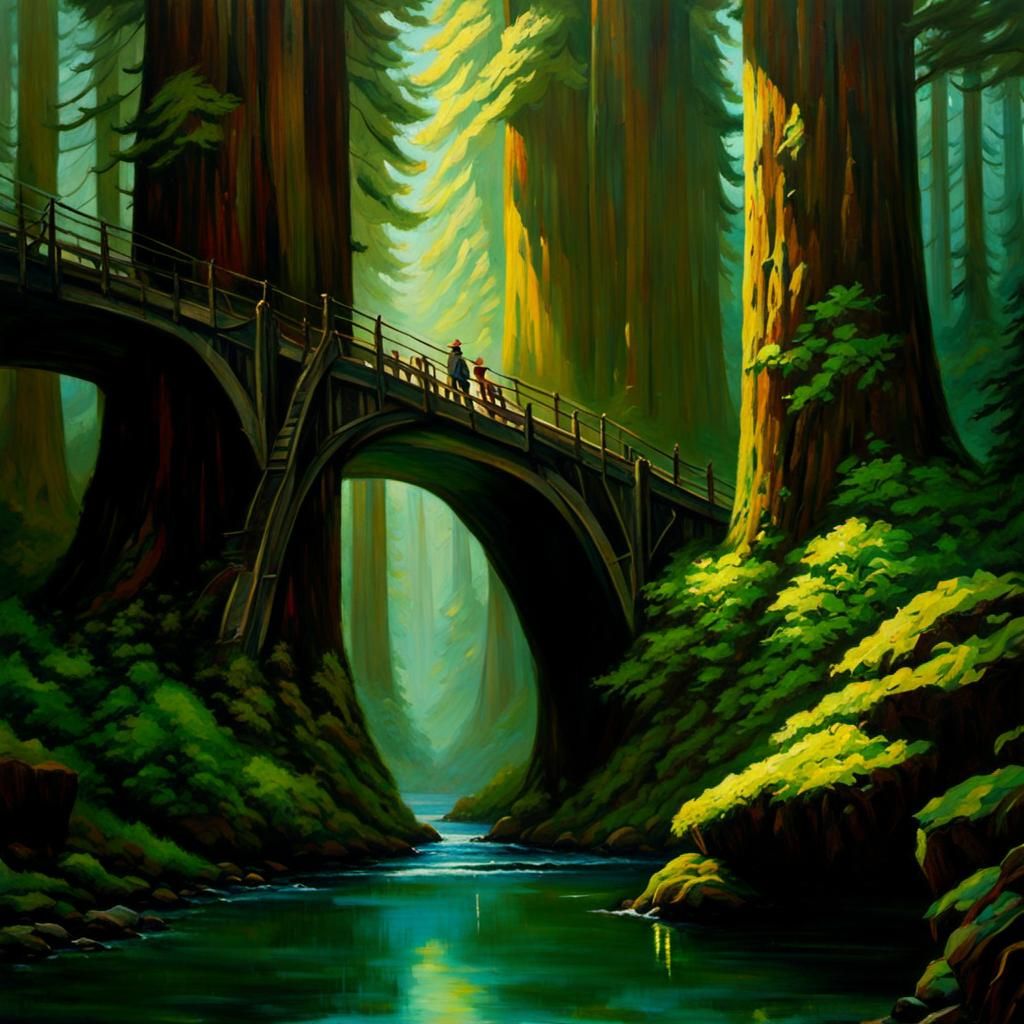 City in Giant Trees: An Oil Painting