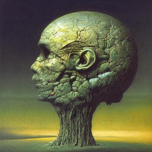 Dystopian Head in Beksinski Style