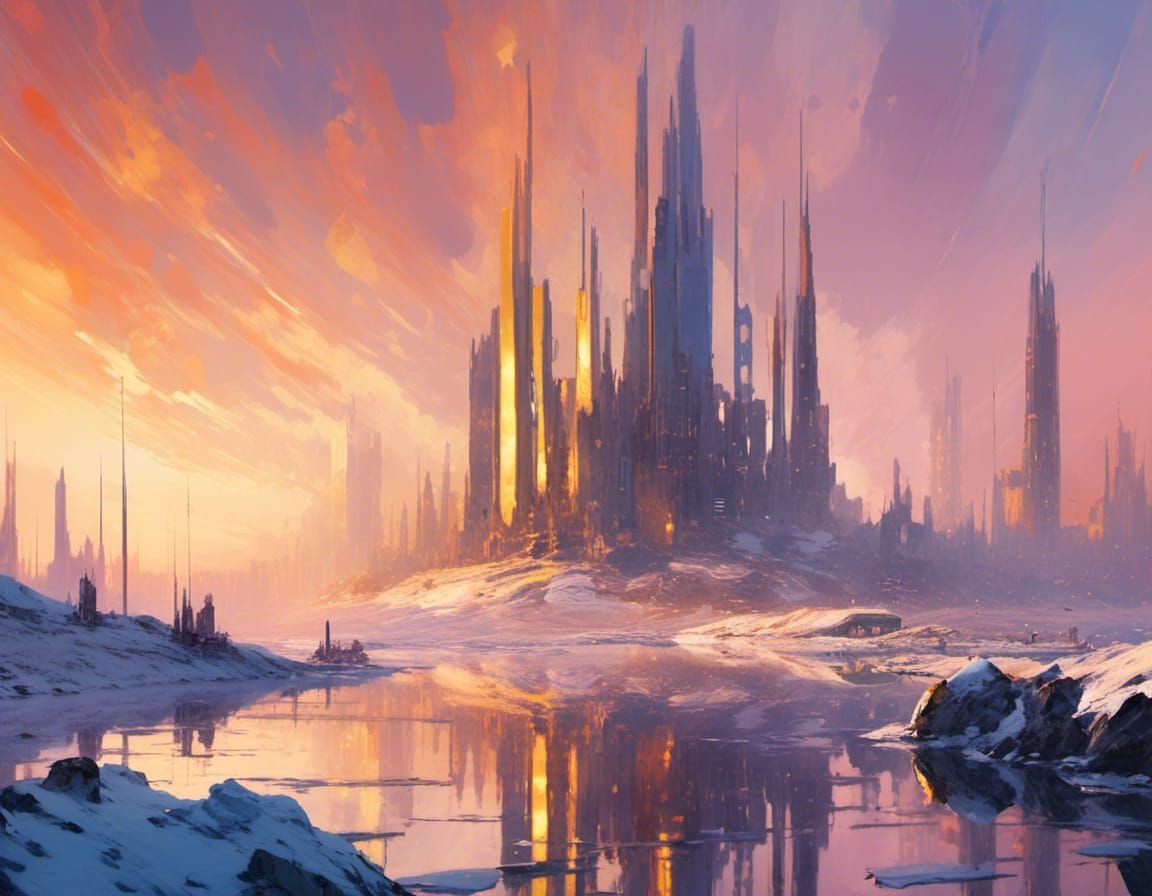 Futuristic Titan Settlement in Impressionist Style