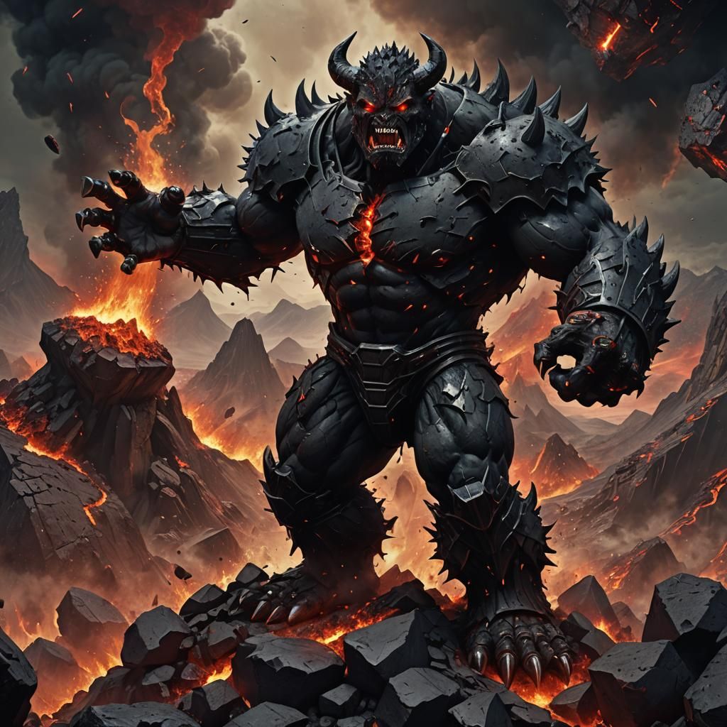 Demon Golem on Volcano Hurls Stone Darts