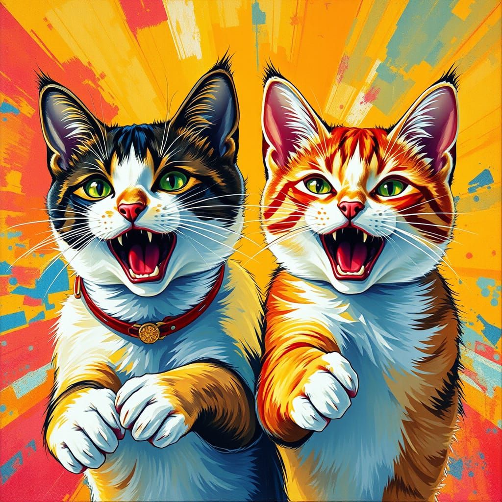 Vibrant Pop Art Cats in Action