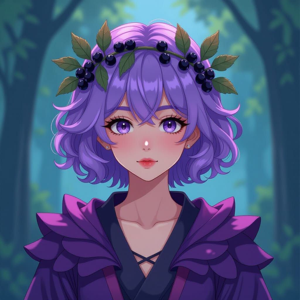 Non-Binary Figure with Purple Hair and Leaf Crown