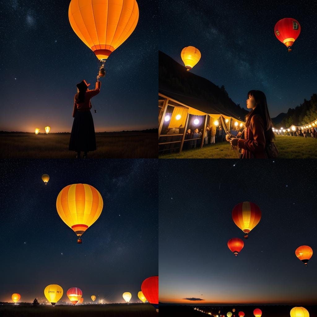 Hot Air Balloon Drags Lanterns to Starry Sky