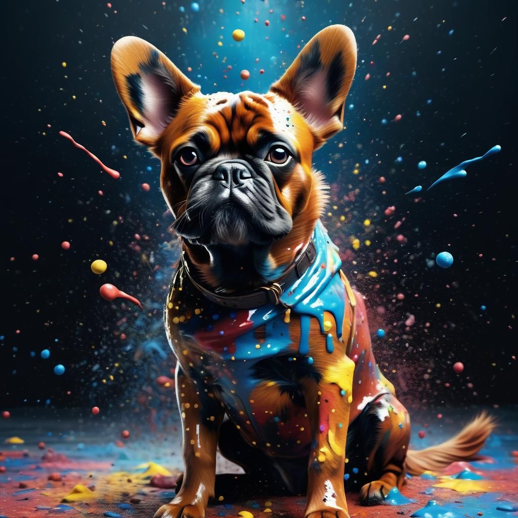 Dog Covered in Paint Splatters: Dramatic Digital Art