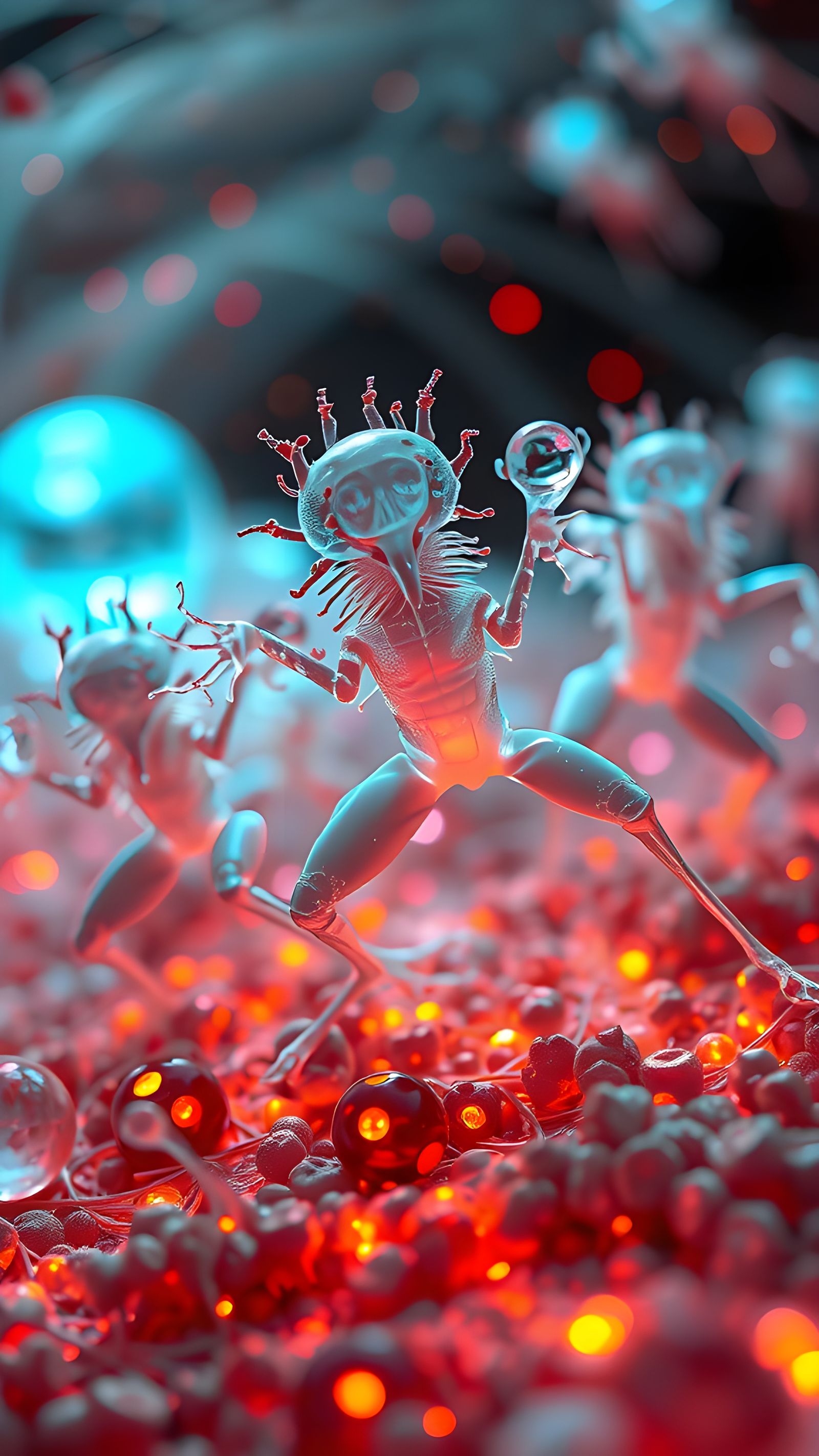 Bioluminescent Microscopic Landscape with Alabaster Warriors