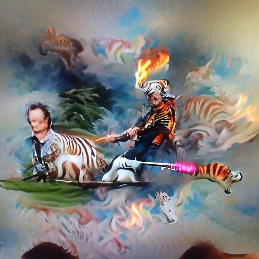Bill Murray Rides a Tiger Unicorn with Sword