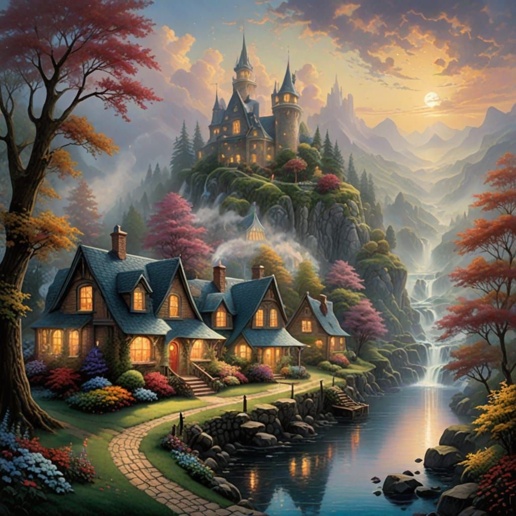 Ethereal Fantasy Landscape in Kinkade Style
