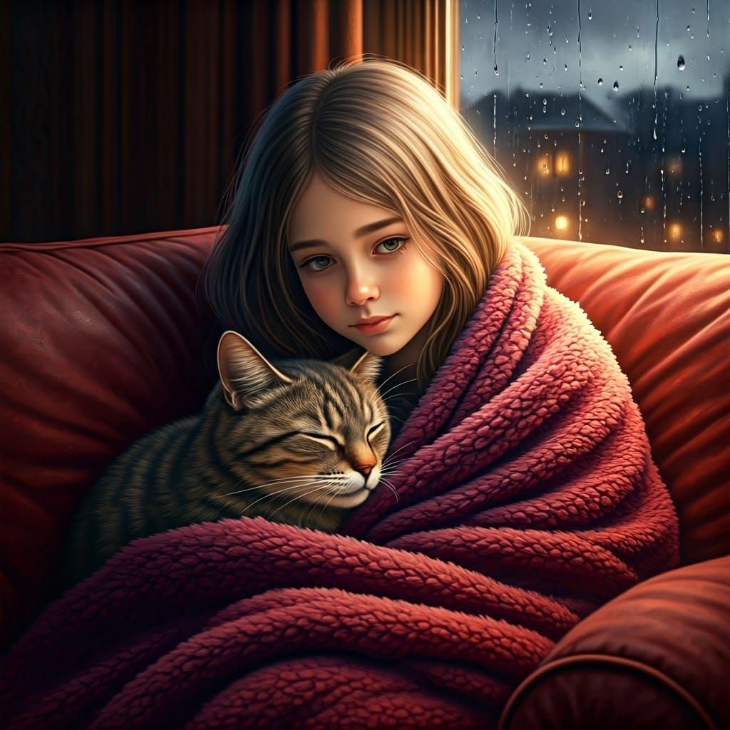 Cozy Rainy Night Scene in Hyperrealism Style