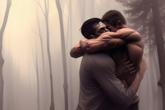 Comforting Embrace in Dark Fantasy Forest