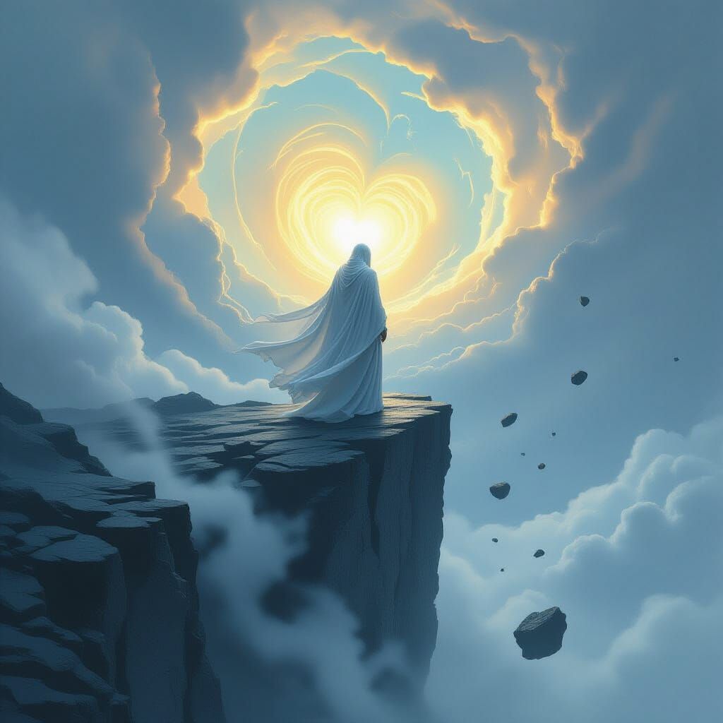 Mystical Figure Overlooking Stormy Landscape, Fantasy Art