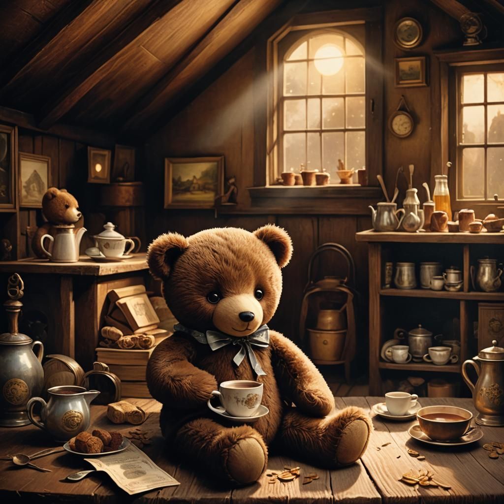 Nostalgic Teddy Bear in Dusty Attic