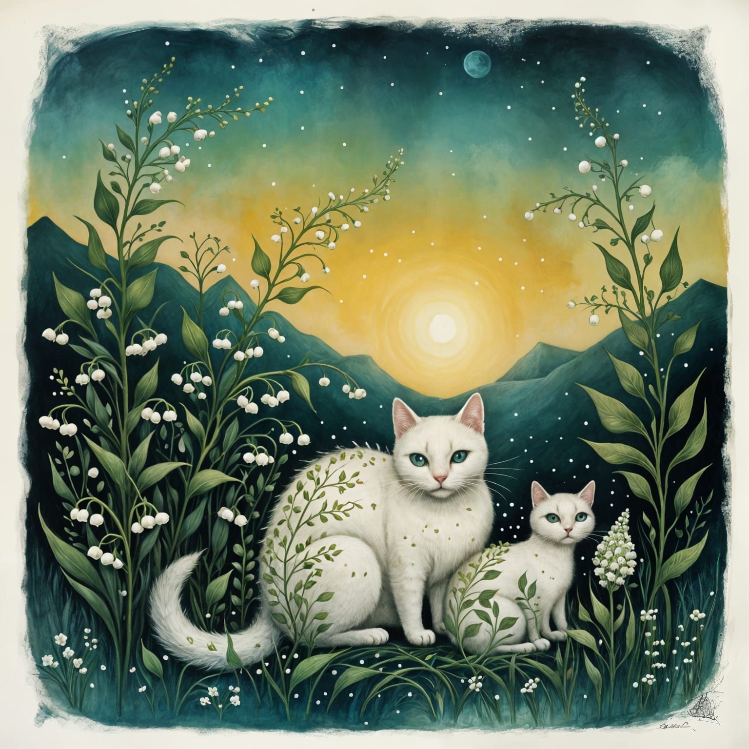 a sprig of lily of the valley and a cat, Andy Kehoe and Benj...