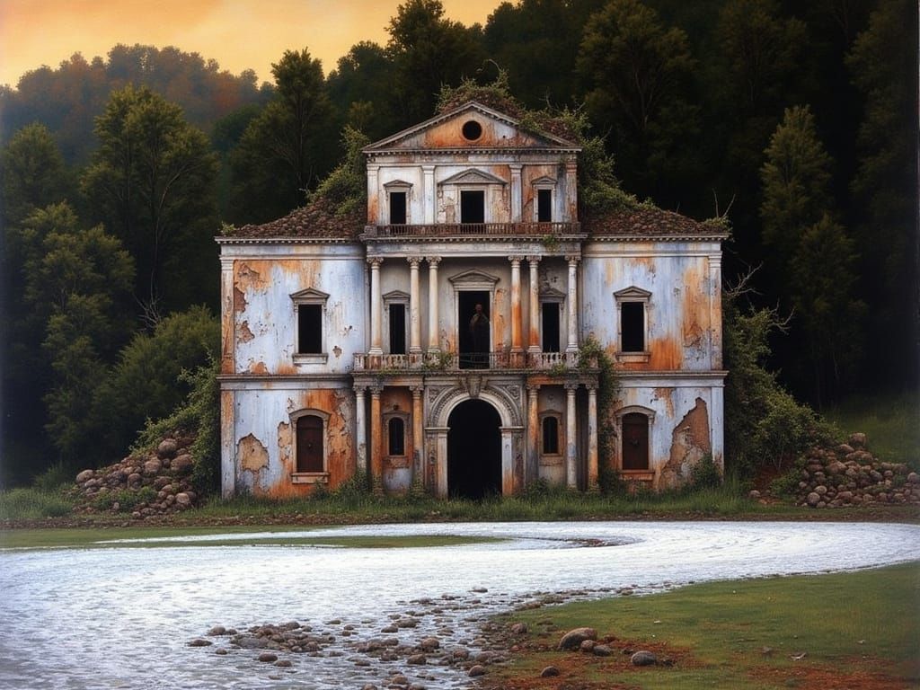 Dark Academia Villa Under Twilight Shadows