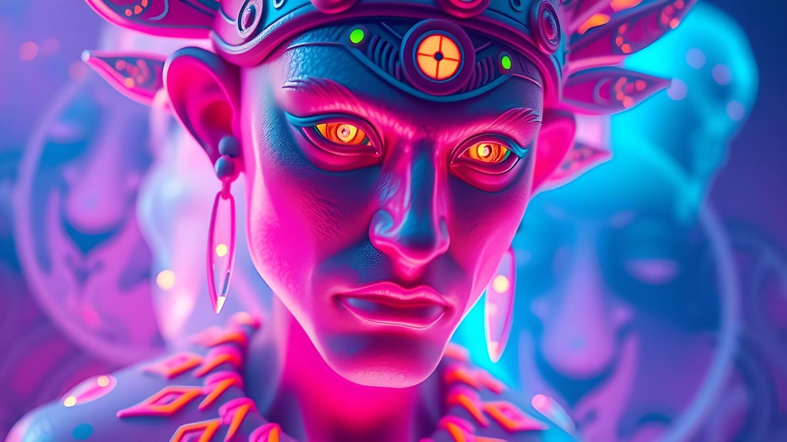 Surreal Aztec Sculpture in a Bioluminescent Dreamscape