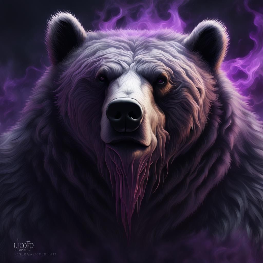 Undead Grizzly Bear with Universe Portrait, Surrealist Art