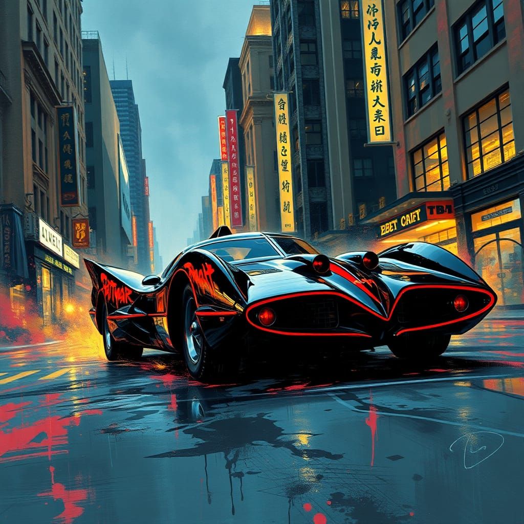 Batmobile in City, Abstract Expressionism and Street Art