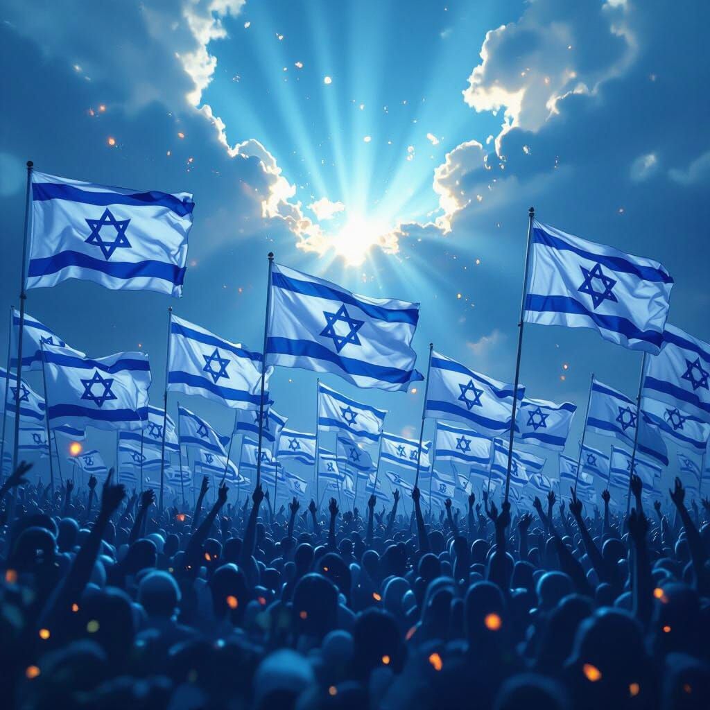 Dynamic Israeli Flags in Futuristic Digital Art