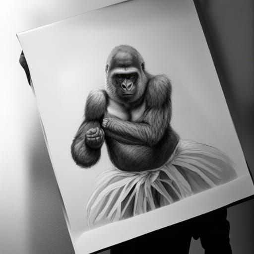 Hyperdetailed Charcoal Drawing: Gorilla in Tutu