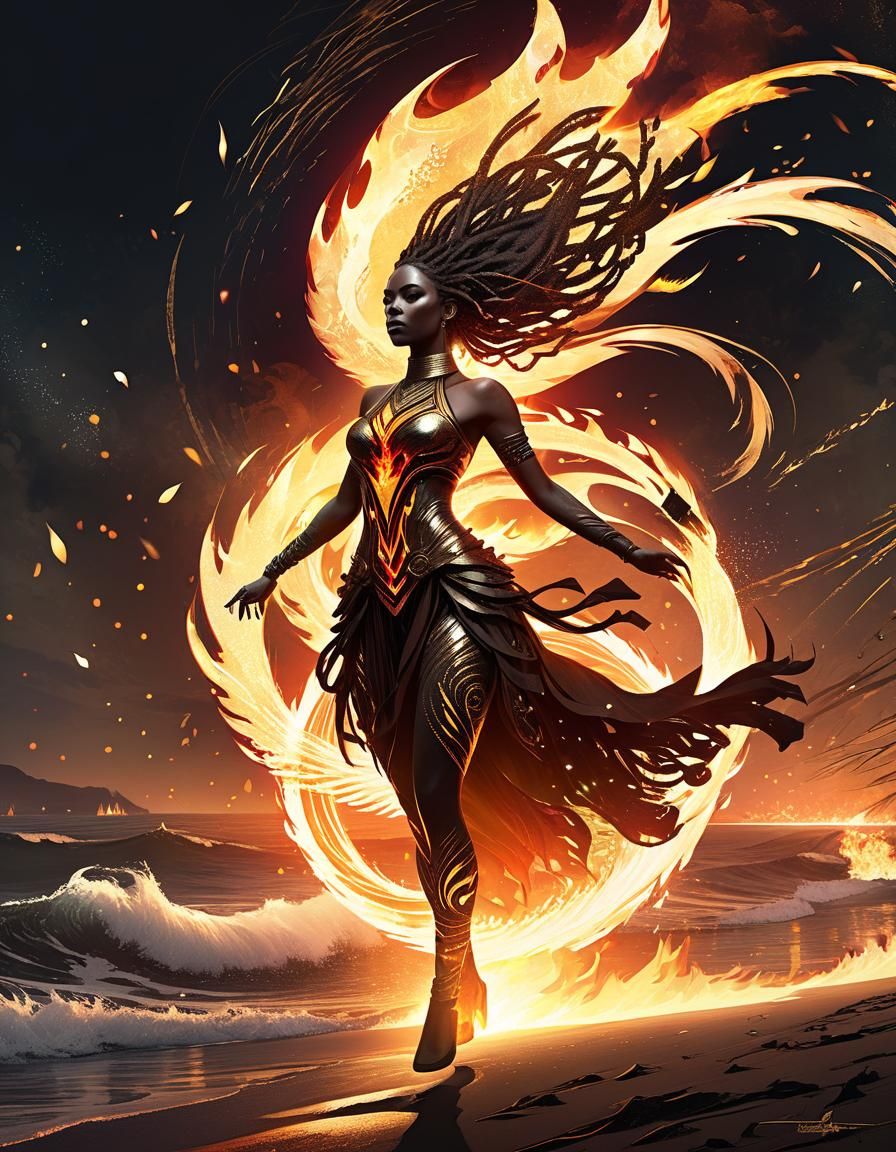 Dynamic Fire Girl with Astral Elements
