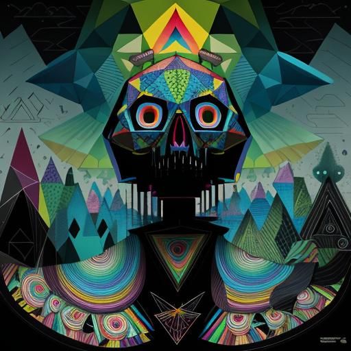 Geometric Rainbow Skull in Pop Surrealist Style