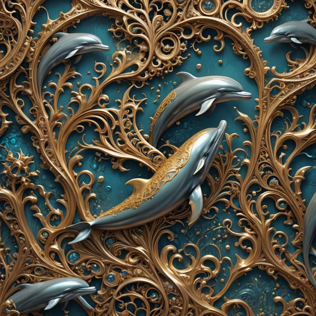Gold Filigree Dolphin with Intricate Details
