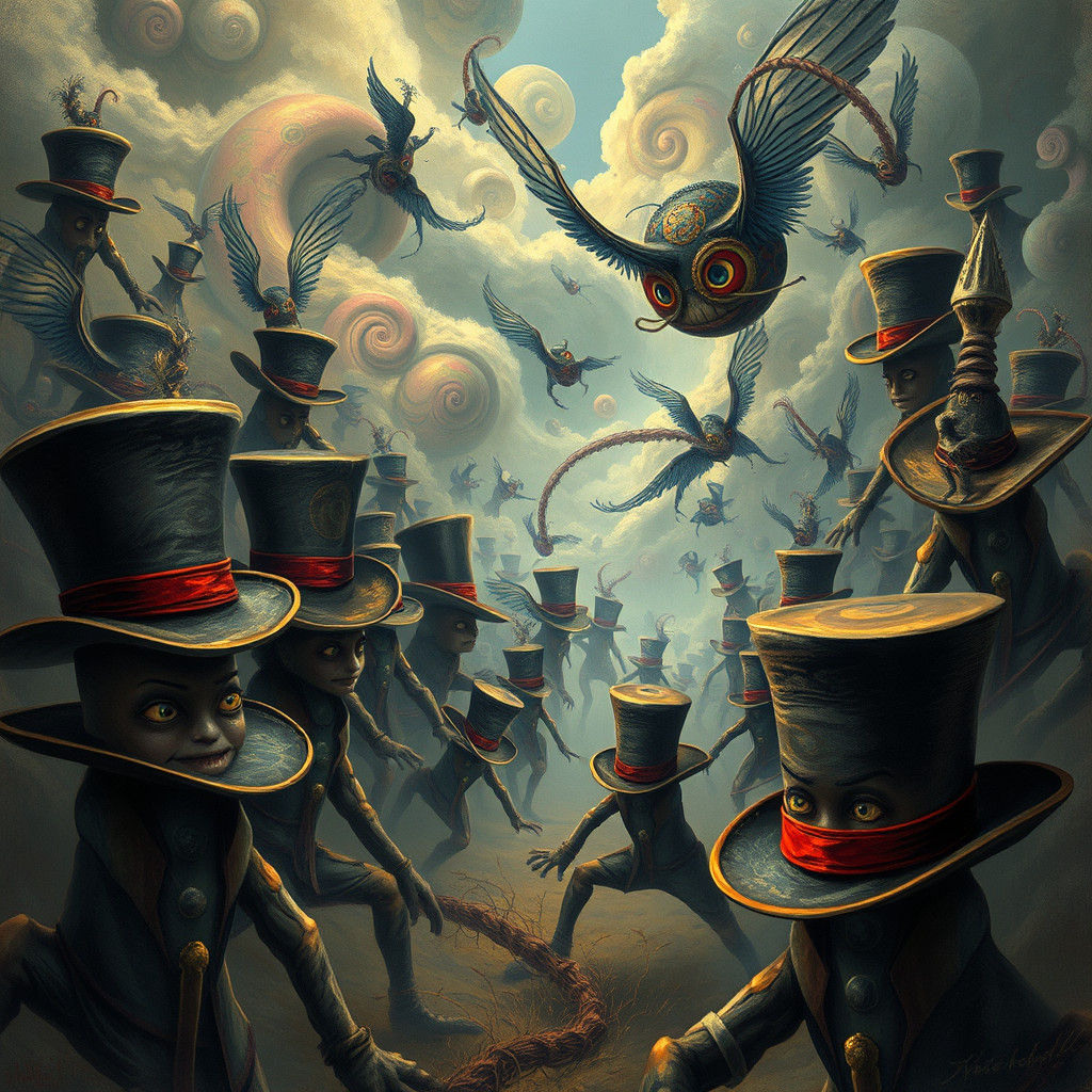 Anthropomorphic Hats at War in Surreal Dreamscape