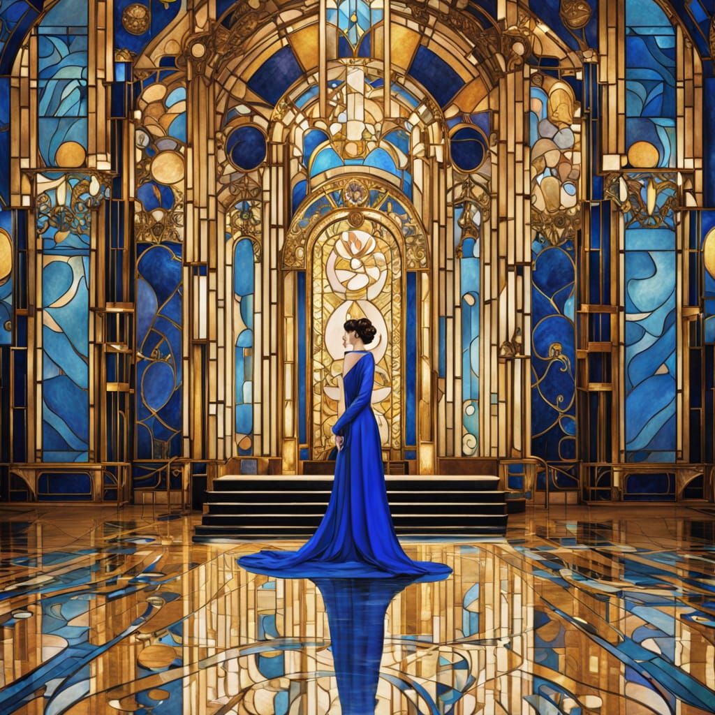 Regal Art Deco Princess in Blue Attire