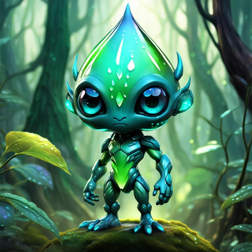 Handsome Chibi Dew Drop Humanoid in Mystical Forest