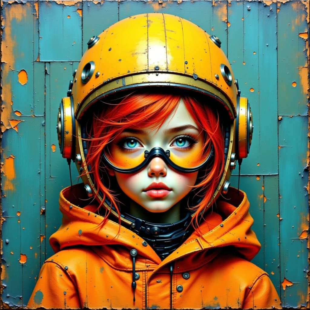 Girl with Steampunk Goggles in Impasto Oil Style