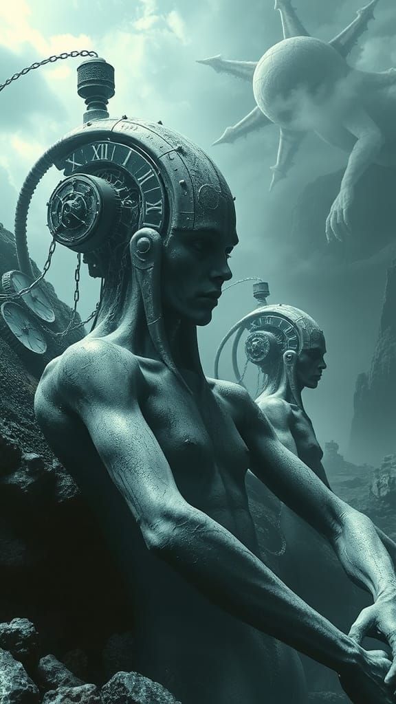 Biomechanical Dreamscapes in Steampunk Cyberpunk Style
