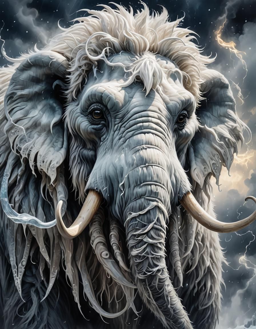 Ethereal Mammoth Erupts with Celestial Smokes