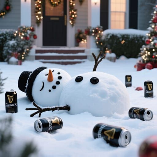 Drunk Snowman Passed Out on Snowy Lawn