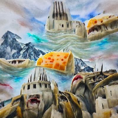 Osgiliath Drowning in Cheese: Watercolor Fantasy
