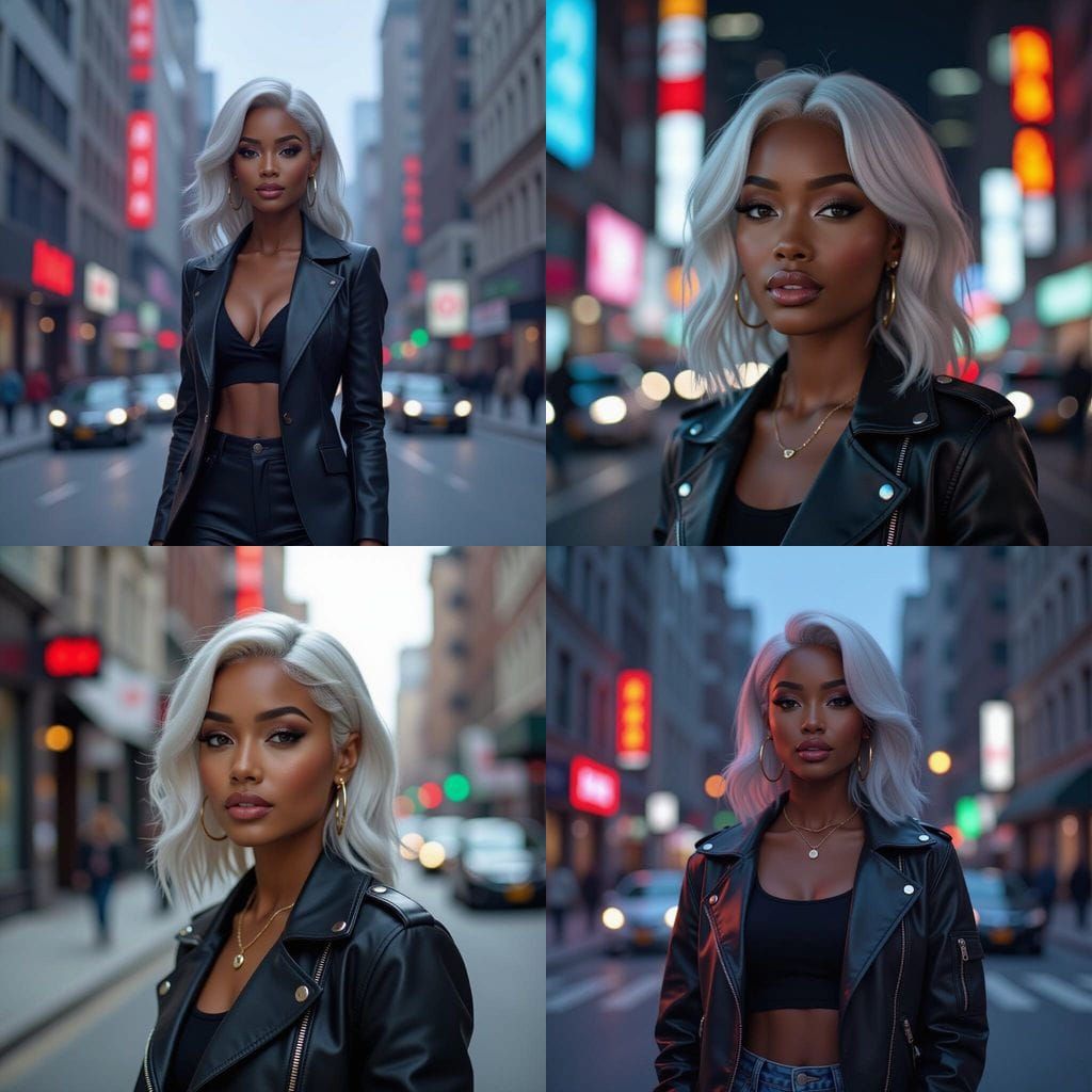African Woman with White Hair in City: Animated Style