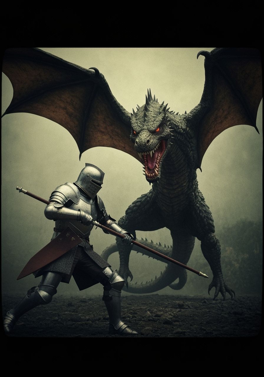 Epic Knight Battles Fearsome Dragon in Cinematic Masterpiece